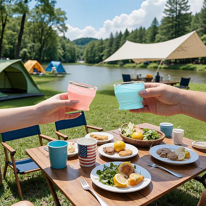 Collapsible Water Cup 6oz/180ml - Collapsible Cup - Silicone Collapsible TravelCup - Silicone Folding Camping Cup with Lids - Foldable Drinking Cup - for Travel, Camping, Hiking, Outdoor