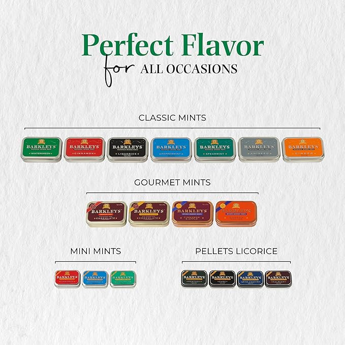 Barkleys Cinnamon Breath Mints -Strong Cool Flavor Candy, Dry Mouth,- Breath Freshener, After Dinner Mints In Reusable Classic Travel Tins, Vegan, 1 Pack - 50 Count Each