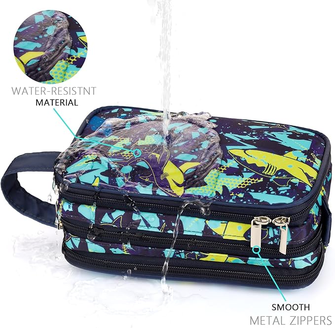 Shark Kids Toiletry Bag for Boys, Travel Toiletry Bag for Little Young Boys Waterproof Hanging Wash Bag Toddler Traveling Toiletries, Navy