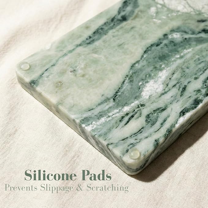 Green Marble Tray – 12" x 6.5" Decorative Vanity Tray for Bathroom, Countertop, Jewelry, Candles, Kitchen | Natural Stone Organizer for Makeup, Perfume, Skincare & Home Décor