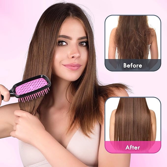 Vented Detangling Hair Brush - 2 Pack Mini Detangler Hairbrush with Soft Bristles for Effortless Tangle Free - Ideal for Wet Dry or Damaged Hair for Women Men Kids - Pink & Pink