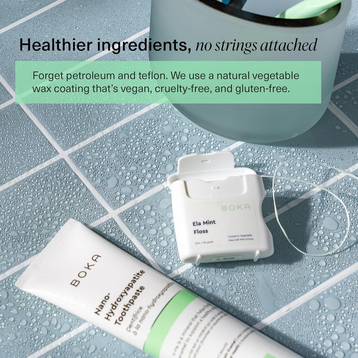 Boka Ela Mint Expandable Woven Dental Floss, Made from Natural Vegetable Wax, Teflon-Free and Petroleum-Free, 30 Yards of Waxed Floss (Pack of 3)