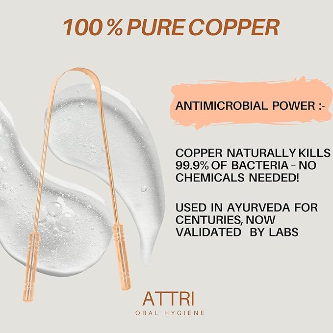 100% Pure Copper Tongue Scraper with Travel cases for Adults and Kids - Durable Tongue cleaner Copper - Tough Scrapper Oral Care -Ayurvedic Copper Tongue Srubber-Best Tongue cleaner