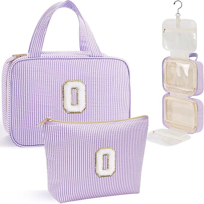 YOOLIFE Travel Toiletry Bag for Women - Hanging Toiletry Bag Makeup Bag, Portable Toiletries Cosmetic Bag, Airplane Travel Essentials - Letter O, Purple