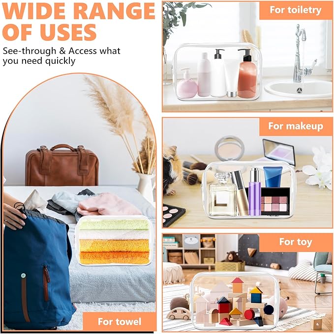 AURUZA Clear Makeup Bag,Portable Travel Toiletry Bags with Zipper, TSA Approved Clear Organizer Bags, PVC Cosmetic Pouch for Airport Airline Compliant