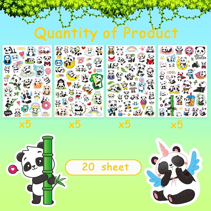 Cute Panda Stickers Cool Funny Panda Adhesive Waterproof Stickers 665 Counts for Zoo Animal Birthday Invitations Envelopes Decorations Party Goodie Gifts Bags Decor School Game Class Rewards