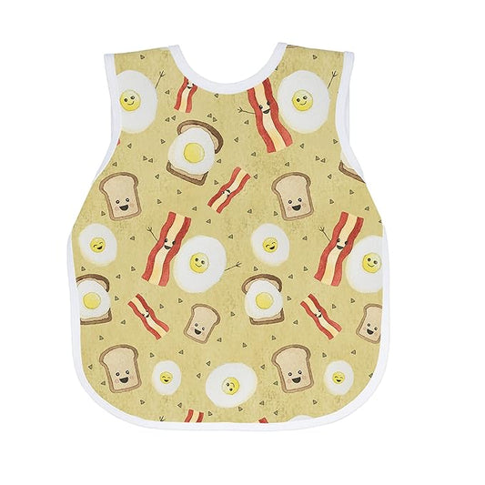 BapronBaby Eggs & Bacon Bapron - No Neck Tie Safer Bib for Baby & Toddler - Soft Waterproof Stain Resistant - Machine Washable - Sz Preschool 3-5yrs