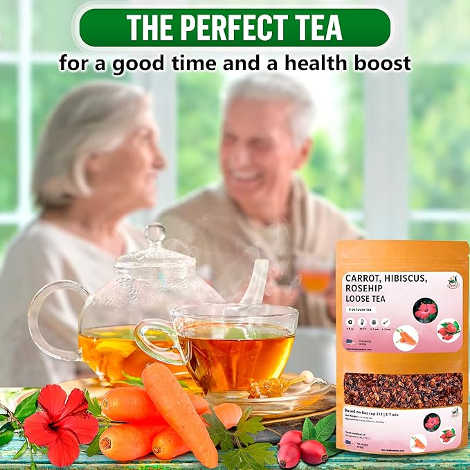 TeaDreamTea – Carrot Hibiscus Rosehip - Loose Leaf Herbal Bulk Tea - Caffeine-Free - Vitamins Rich - Boost Immune System - Carrot Raw from USA - Hot and Iced Tea - 6 ounce / 170 g