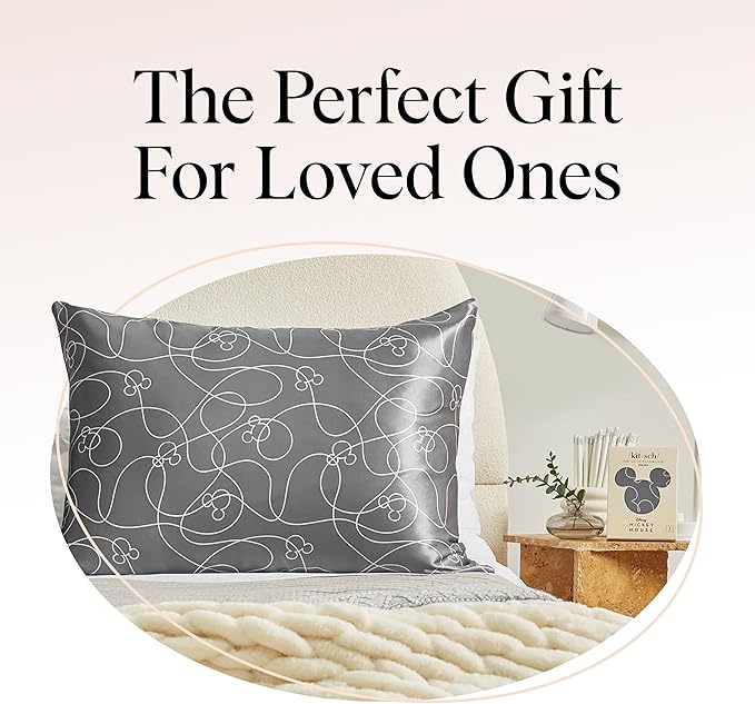 Kitsch Disney Mickey Mouse Satin Pillowcase with Zipper Softer Than Silk, Cooling Pillow Case for Hair & Skin, Wrinkle-Free, Machine Washable, Queen/Standard (19x26)