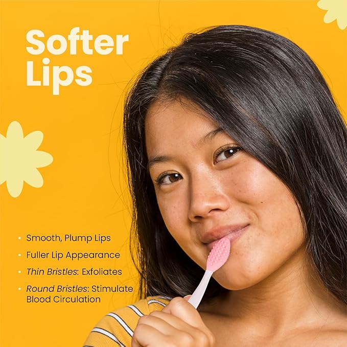 Lindo Oral Care Duo Tongue Scraper and Lip Exfoliator for Adults (2 Pack), Reduce Bad Breath, Stainless Steel Tongue Scraper, Metal Tongue Cleaner, Tongue Scrubber, Softer Lips, Silicone Lip Brush