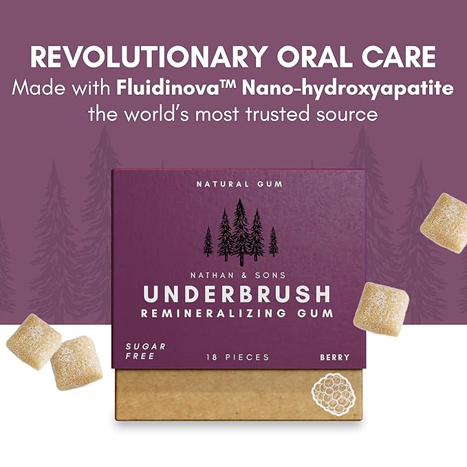 Underbrush Berry Remineralizing Gum, Sugar Free Xylitol Gum With Hydroxyapatite, Supports Fresh Breath and Oral Health, Tree Sap Base, Gluten Free, No Sucralose or Aspartame, 4 Pack