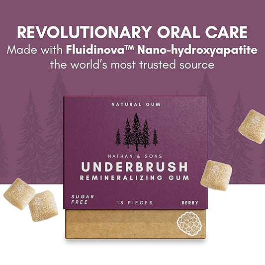 Underbrush Berry Remineralizing Gum, Sugar Free Xylitol Gum With Hydroxyapatite, Supports Fresh Breath and Oral Health, Tree Sap Base, Gluten Free, No Sucralose or Aspartame, 4 Pack