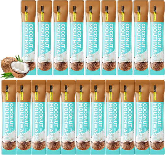 Mini Mouthwash Travel Size,Coconut Flavor Portable Individual Travel Mouth Wash for Fresh Breath, Refreshing Long Lasting Gentle Oral Care Mouthwash Packs(Pack of 20)