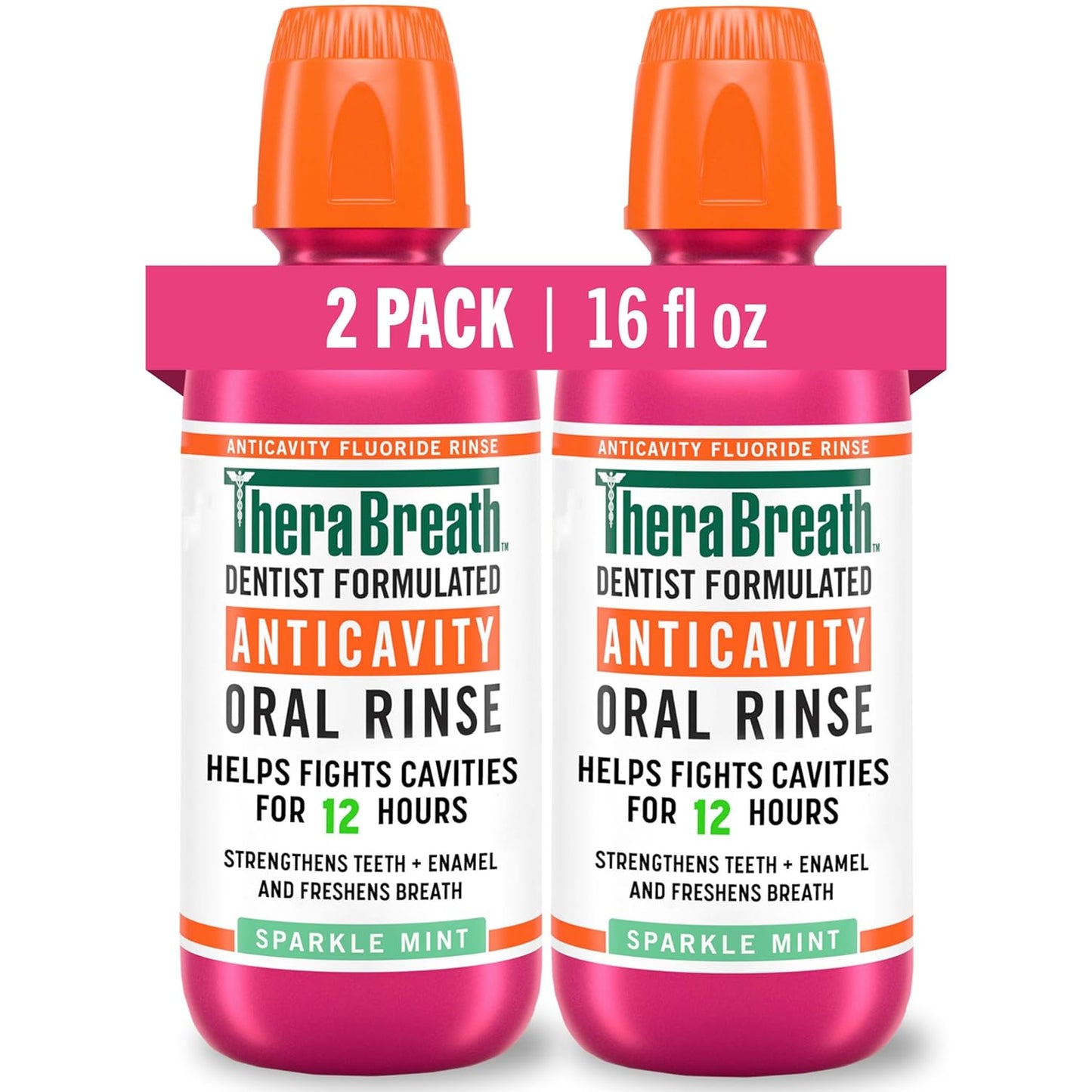 TheraBreath Anticavity Fluoride Mouthwash, Sparkle Mint, Dentist Formulated, 16 Fl Oz (2-Pack).
