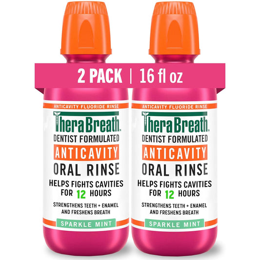 TheraBreath Anticavity Fluoride Mouthwash, Sparkle Mint, Dentist Formulated, 16 Fl Oz (2-Pack).