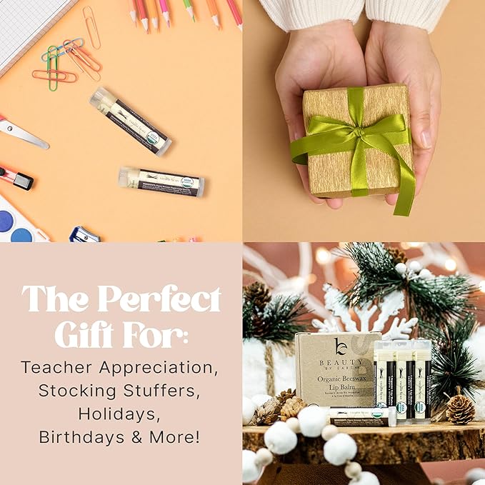 USDA Organic Lip Balm - USA Made with Natural Ingredients, Stocking Stuffers for Adults & Teens, Beeswax Vanilla Chapstick for Dry Lips, Beauty Gifts for Women, Birthday Gifts for Her & Him