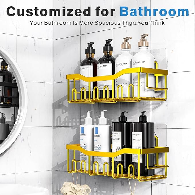 EUDELE Shower Caddy 2 Pack, Adhesive Organizer for Bathroom Storage, Home Decor & Kitchen, No Drilling, Rustproof Stainless Steel Shelf, Bathroom Decor Sets