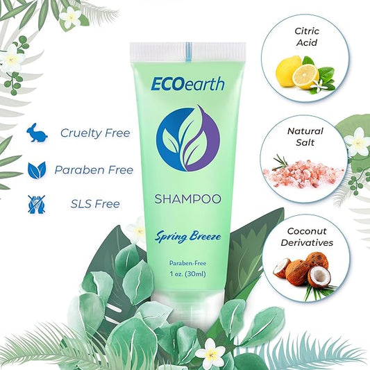 EcoEarth Soap, Shampoo and Conditioner Set (1 oz each, 150 Pieces, Spring Breeze), Hotel Travel Size Body Soaps Kit, Delight Guests with Revitalizing & Refreshing Hospitality Toiletries in Bulk