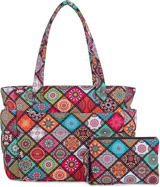 TOPDesign Puffer Tote Bag for Women, Lightweight Puffy Handbag with Compartments, Quilted Shoulder Bag for Work, Travel, Gym