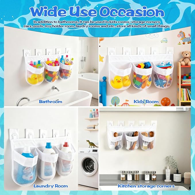 2 Pack Bath Toy Storage, Bathtub Toy Holder, Baby Bath Toy Organizer for Tub, Large Capacity Mesh Bath Toy Holder, Bath Toy Organizer Net, Kids Toys Storage Net for Bathroom, Shower Caddy