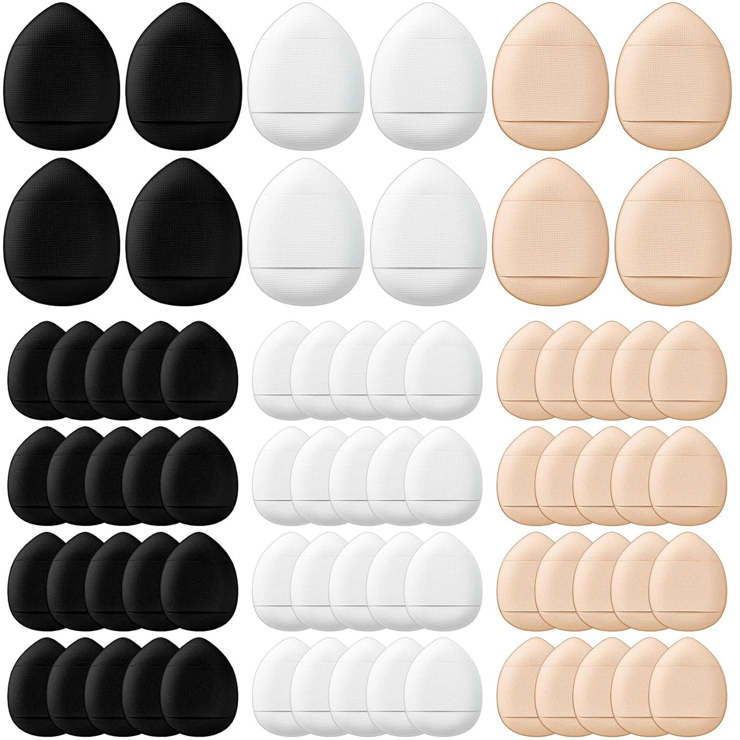 Gerrii 72 Pcs Finger Powder Puff Mini Makeup Sponge Soft Beauty Makeup Blender Puff for Foundation, Face Powder, Under Eye Setting, Concealer, Repair Cream, Cosmetic Tool (Black,White,Skin Color)