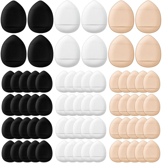 Gerrii 72 Pcs Finger Powder Puff Mini Makeup Sponge Soft Beauty Makeup Blender Puff for Foundation, Face Powder, Under Eye Setting, Concealer, Repair Cream, Cosmetic Tool (Black,White,Skin Color)