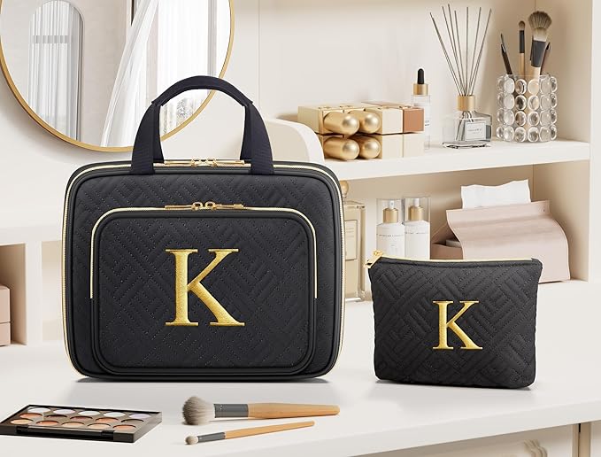 Personalized Gifts for Women, Initial Toiletry Bag Hanging Travel Organizer & Makeup Cosmetic Bag with Embroidery Letter Teacher Appreciation Gift Birthday Christmas Gifts for Mom Wife Friend Sister