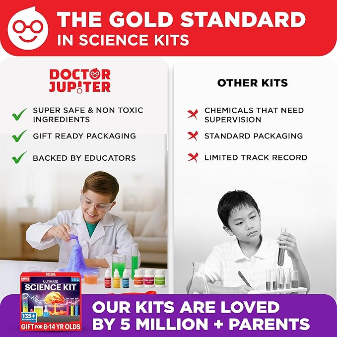 Doctor Jupiter Ultimate Science Kit, Chemistry Set for Kids Ages 8-10-12-14 Ideas for Boys & Girls 8,9,10+ Years Old| STEM Toy with 135+ Experiments| Learning & Educational Projects