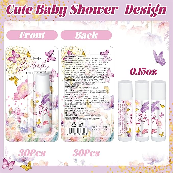 30 Pack Christmas Butterfly Baby Shower Games Prizes Party Gifts Bulk Lip Balms Favors for Winners Adults Guests Gender Reveal Favors Decorations Baby Shower Souvenirs Gifts Stocking Stuffers
