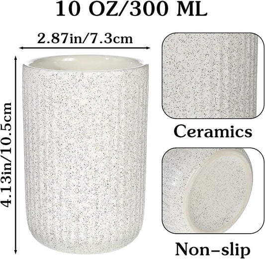 Toothbrush Holders for Bathrooms, 3 Cups Ceramic Tooth Brush Holders Set, Beige Bathroom Tumbler Cups Reusable Toothbrush Mouthwash Cup for Bathroom Counter Organizer