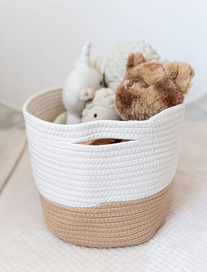 OrganiHaus Set of 3 Woven Storage Baskets for Shelves, Decorative Organizer Bins for Closet & Bathroom, Multipurpose Home Organization Baskets, Toy Storage Basket - Honey/Off-White, 15x9x10 inches