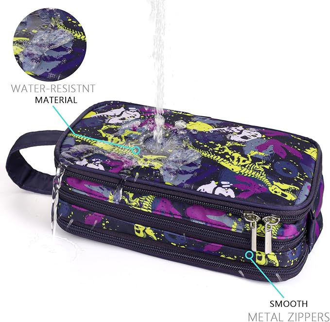 Dinosaur Kids Toiletry Bag for Boys, Travel Toiletry Bag for Little Young Boys Waterproof Hanging Wash Bag Toddler Traveling Toiletries, Black