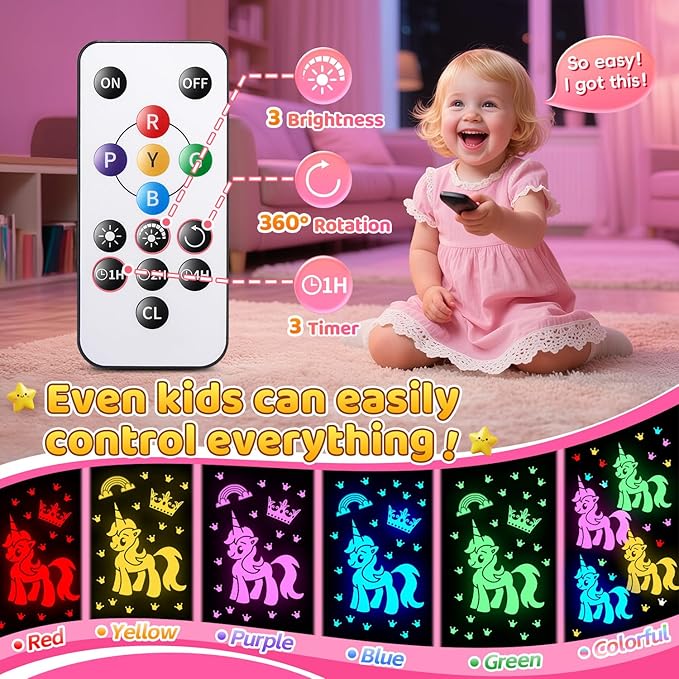 Girl Toys Age 1-10 Years Old, 【3 Film & 93 Colors】Princess Toys Mermaid Toys Unicorn Toys for Girls Age 4-6 Night Light for Kids Projector, Remote Control Little Girls Toys, Girl Gifts Toys for 3-8