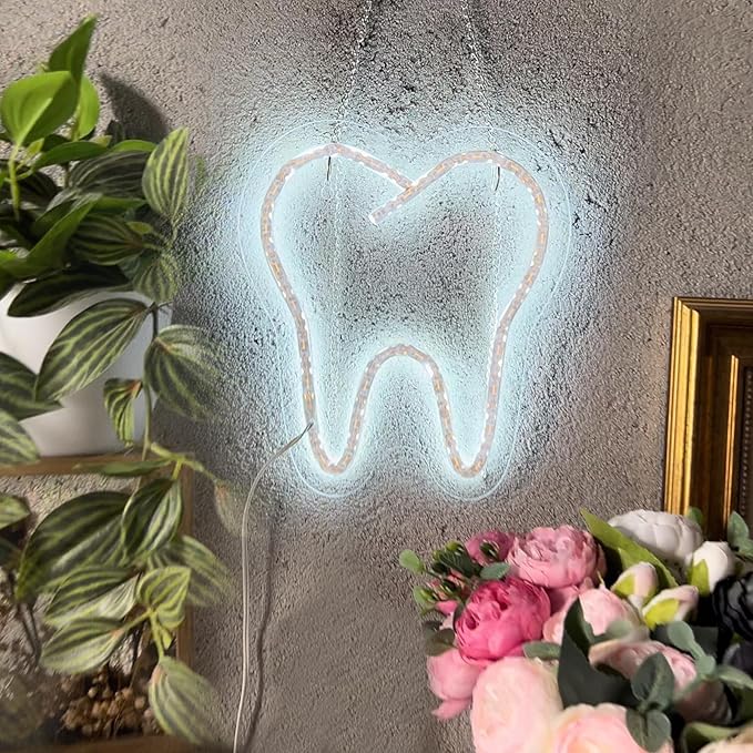 9 x7.9 Inches Tooth-Shaped LED Neon Sign, Dental Light for Dentist Office Clinic Decoration, Smile Wall Art Graduation/Retirement/Birthday Gifts, USB Powered Hanging Light Dentistry Accessories