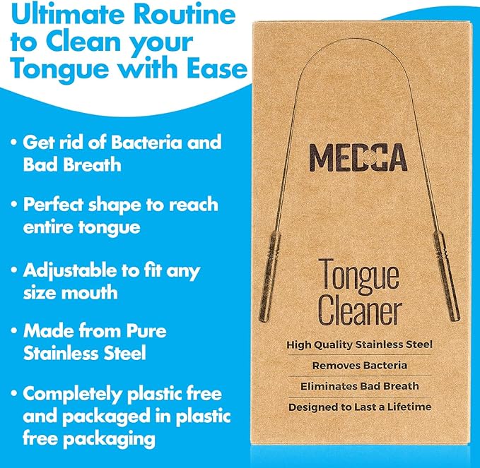 Tongue Scrapers - Pack of 2 - Stainless Steel Tongue Cleaners Brush for Help Getting Rid of Bad Breath & Bacteria - Food Scraper to Keeps Mouth & Teeth Healthy and Clean - Essential Dental Hygiene Kit