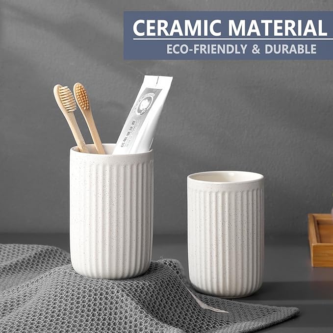 Toothbrush Holders for Bathrooms - 1 Cups Ceramic Toothbrush Toothpaste Holders, Beige Bathroom Tumbler Cups Reusable Toothbrush Mouthwash Cup, Bathroom Counter Organizer