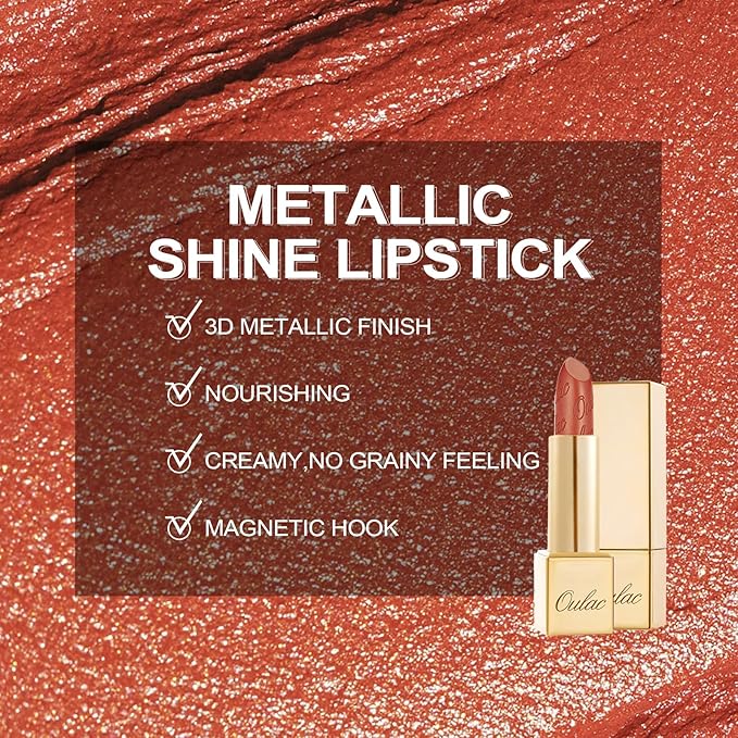 Oulac Maple Matte Lipstick with Glow Metallic Finish - Vegan Lipstick for Women, Creamy Texture, Hydrating Clean Beauty Formula, High-End Magnetic Hook Design, GM07 Outrageous