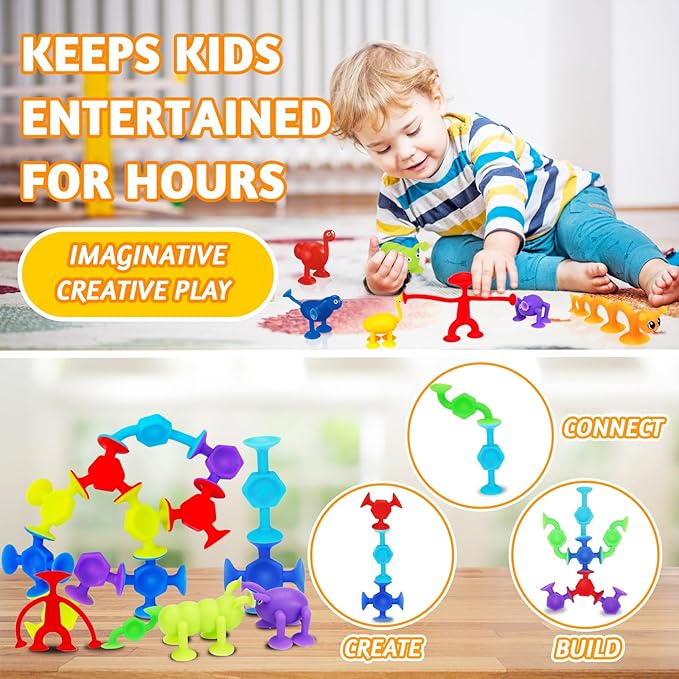 32 PCS Toddler Suction Cup Bath Toys Kids Bath Toy Birthday Party Favor Goody Bag Stuffer Carnival Bulk Prize Filler for Boys Girls Fidget Window Water Table Toy with Eggshell Storage