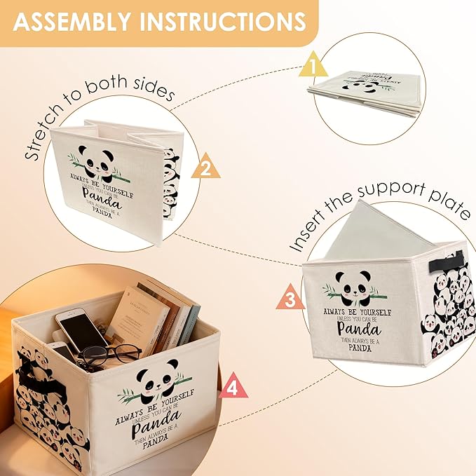 Inspirational Cute Panda Storage Bins Box, Toybox for Girls Boys, Always Be Yourself Panda Foldable Baskets Organizer with Handles for Bedroom Bathroom Kids Room Clothes Toys Books