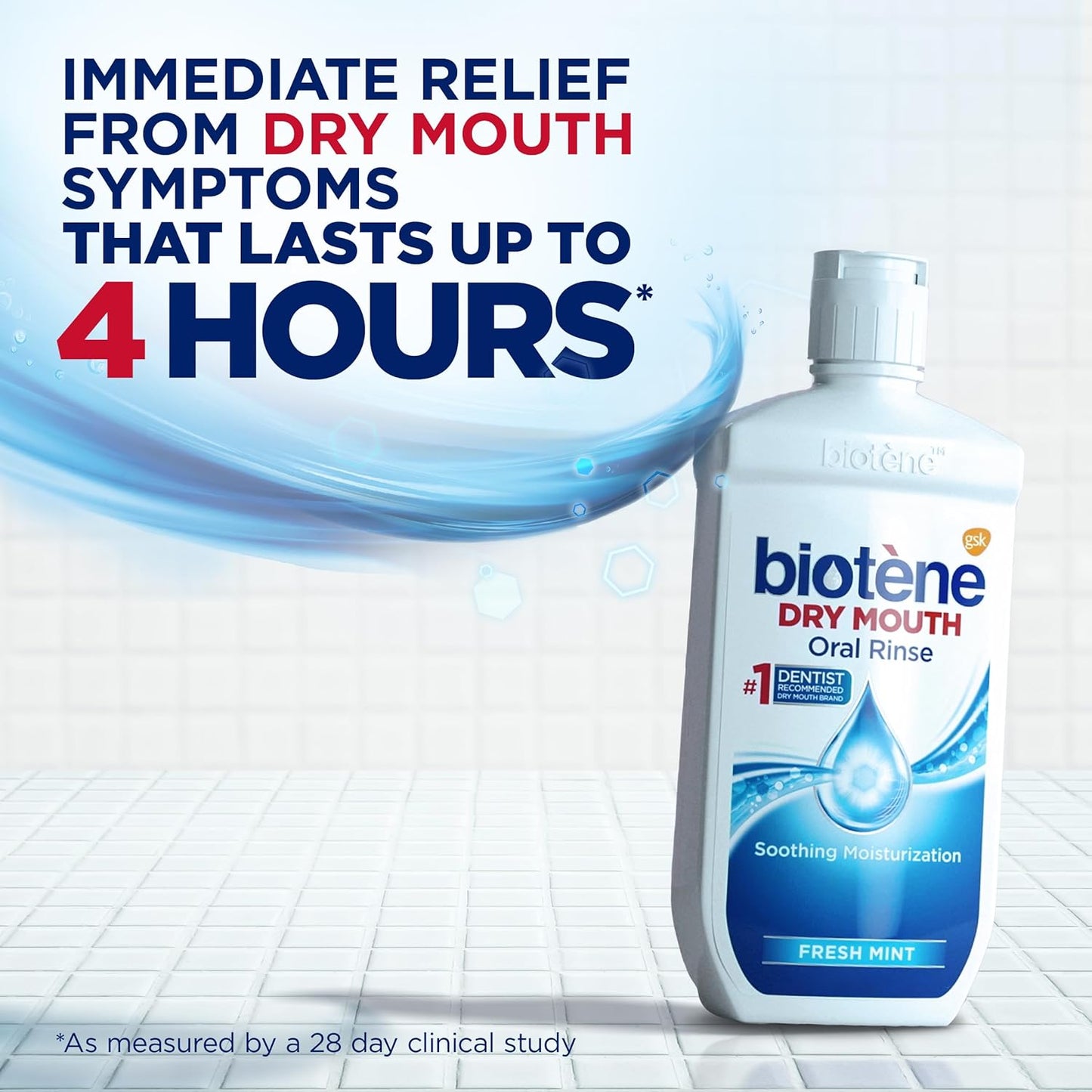 biotène Oral Rinse Mouthwash for Dry Mouth, Breath Freshener and Dry Mouth Treatment, Fresh Mint - 33.8 fl oz