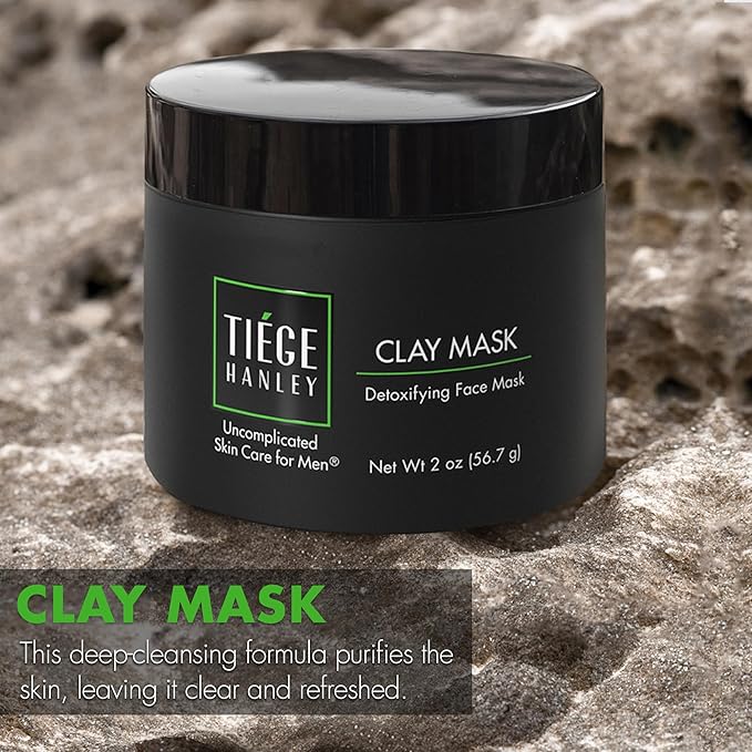Tiege Hanley Detoxifying Facial Clay Mask for Men, Deep Pore Cleansing Charcoal Face Mask With Natural Kaolin Clay and Aloe, Absorbs Oil & Reduces Appearance of Pores, Men’s Skin Care, 2 Oz
