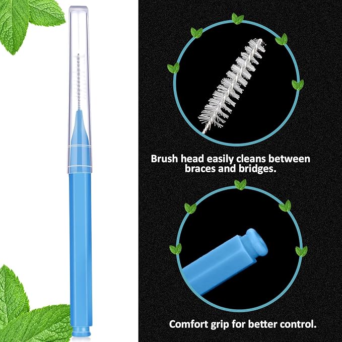 Patelai 100 Pieces Braces Brush for Cleaner Interdental Brush Toothpick Dental Tooth Flossing Head Oral Dental Hygiene Flosser Toothpick Cleaners Tooth Cleaning Tool(Blue,Proper Size)
