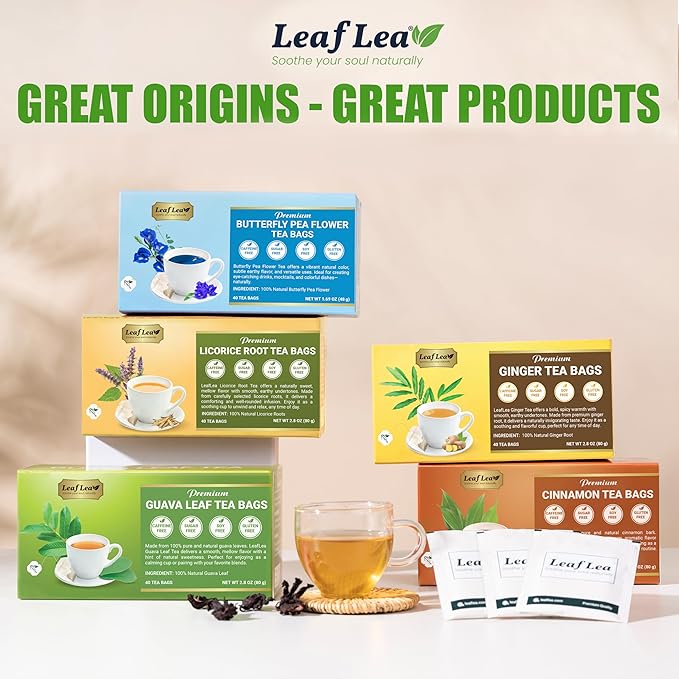 LeafLea 80 Licorice Root Tea Bags, Pure Licorice Spice Tea, Naturally Sweet, Te De Regaliz Herbal Gently Supports Relaxation and Digestive Comfort, Nutrient-Rich, Vegan, Sugar- free, Caffeine Free