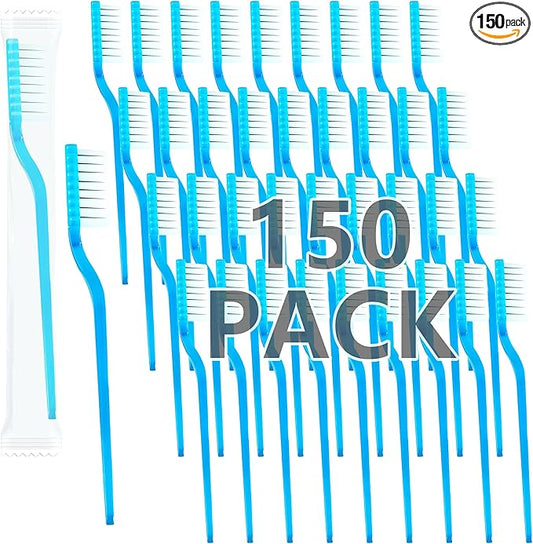 150 Pcs Prepasted Disposable Toothbrushes Aqua Blue Individually Wrapped Soft Bristle Plastic Waterless Toothbrushes Bulk for Adults Women Men Hotel Travel Homeless