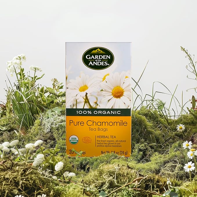 Garden of the Andes - Organic Chamomile Tea - 20 Tea Bags/Box, Pack of 6 (120 Count) - Caffeine-Free Herbal Infusion from Handpicked Flowers - Supports Digestive Comfort and Promotes Relaxation