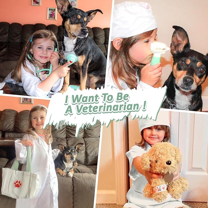 Liberry Doctor Kit for Toddlers 3 4 5 6 Years Old, 26 Pcs Kids Doctor Playset with Dog Toy, Stethoscope and Dress Up Costume, Pretend Play Medical for Boys Girls (Green)