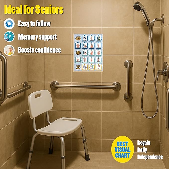 Shower Chart for Kids – Step-by-Step Visual Guide, 9x12 Inch Laminated Self-Care Chart for Children with Special Needs and Autism, Promotes Independent Hygiene Routine (English)