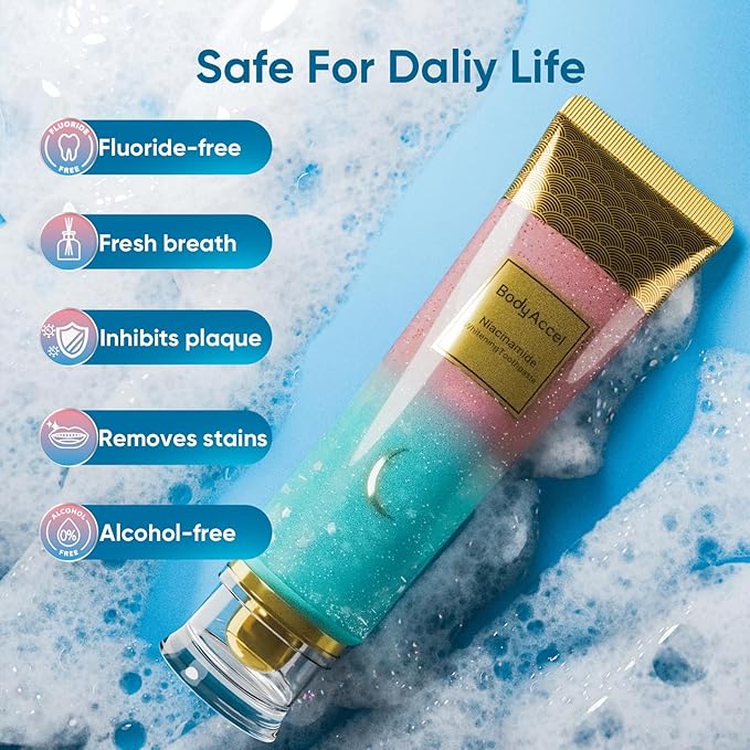 BodyAccel Niacinamide Toothpaste – Whitening & Fluoride-Free, Fresh Breath & Healthy Gums, Removes Surface Stains, Natural Peach Flavor (1 Pack)