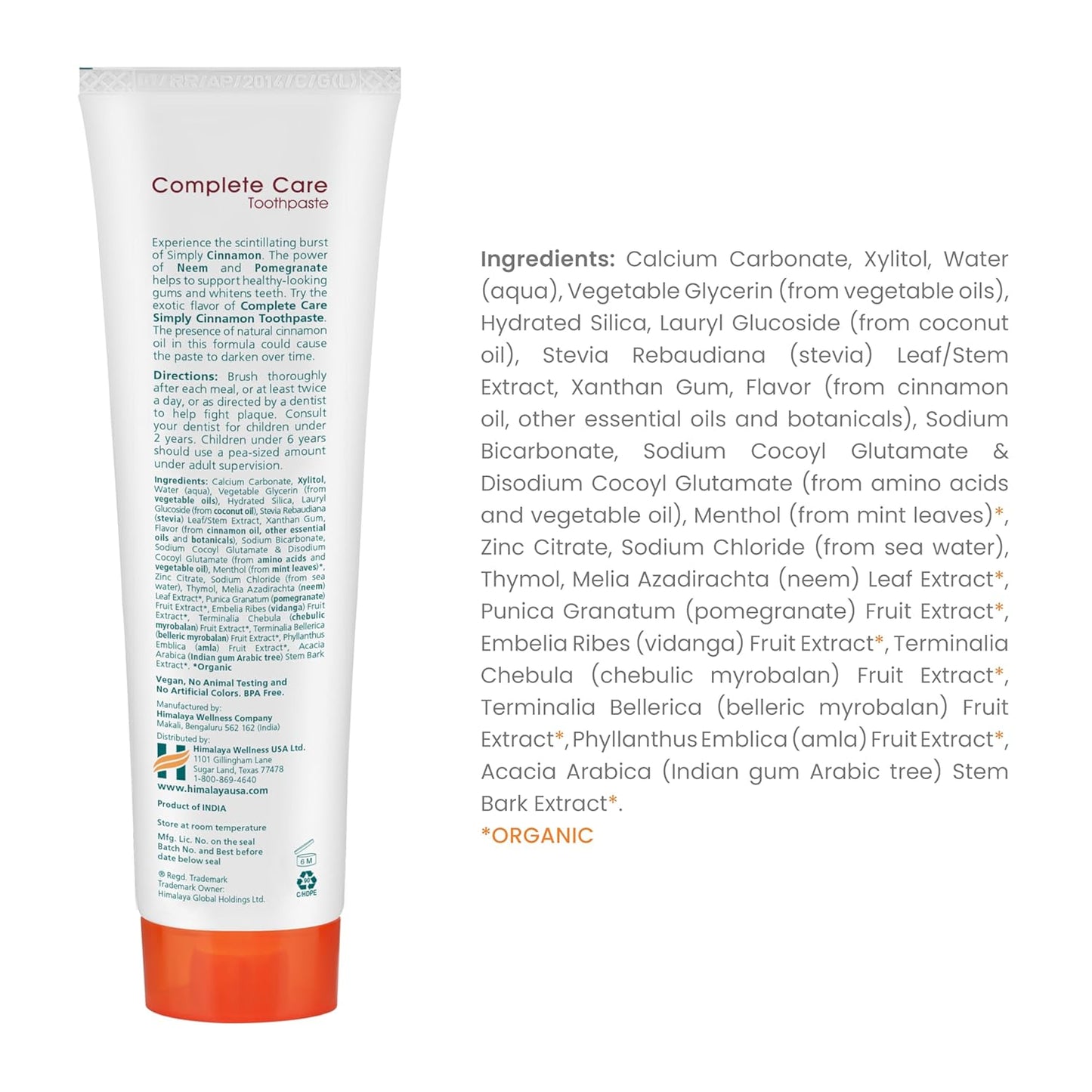 Himalaya Botanique Complete Care Toothpaste, Herbal, Cinnamon Flavor, Fights Plaque, Freshens Breath, Fluoride Free, No Artificial Flavors, SLS Free, Cruelty Free, Foaming, 5.29 Oz, 4 Pack