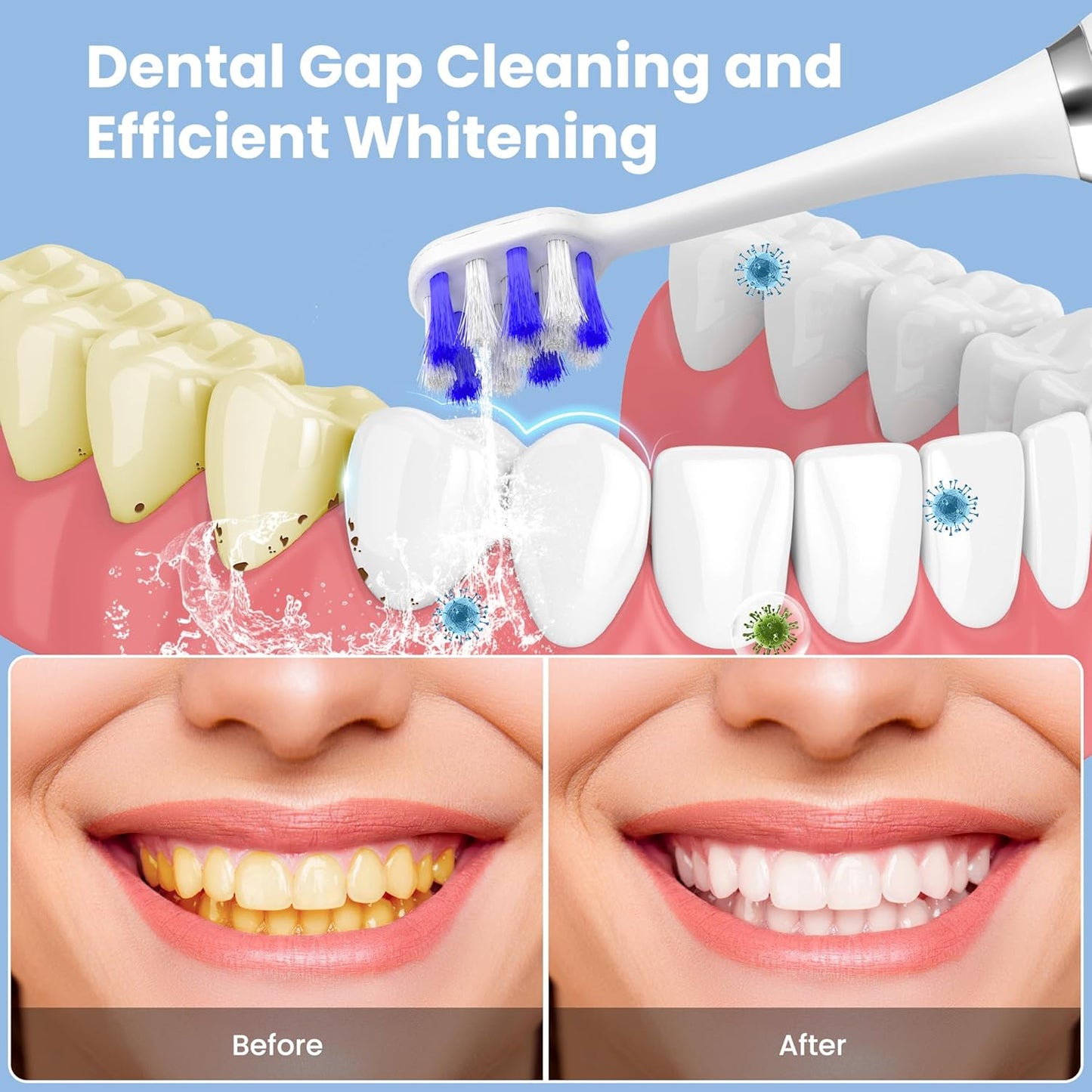 Portable Water flosser with Electric Toothbrush, 2 in 1 Teeth Cleaning Kit, Electric Toothbrush and flosser Combo, Water Flosser for Travel and Home (White)